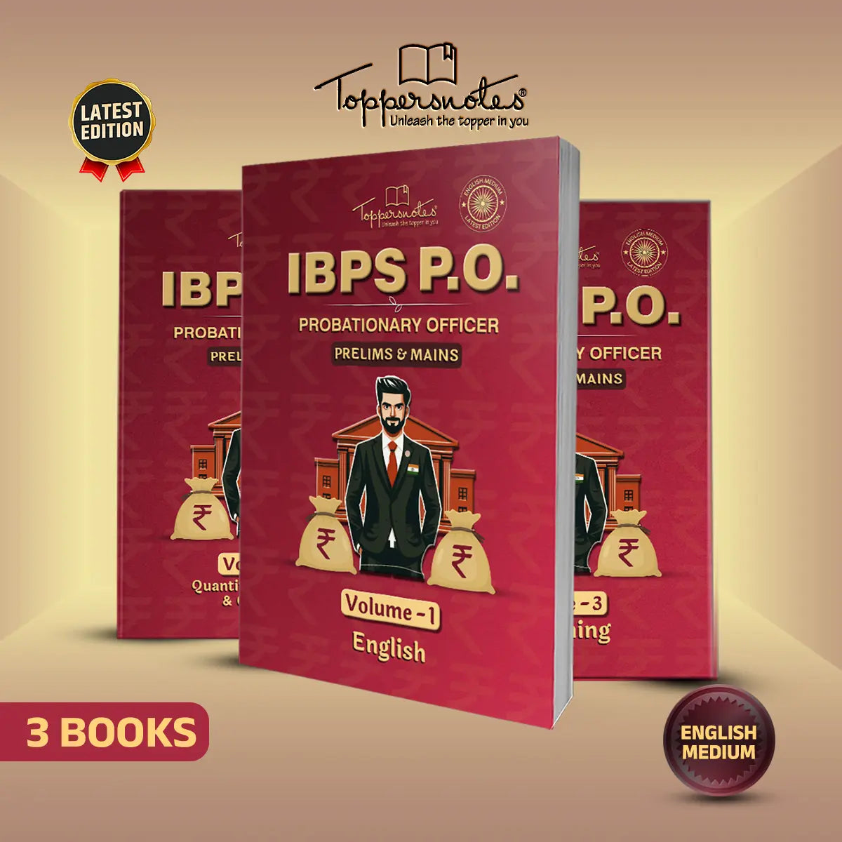 IBPS PO (Pre and Mains) – English Medium – 3 Books – ToppersNotes – Latest Edition