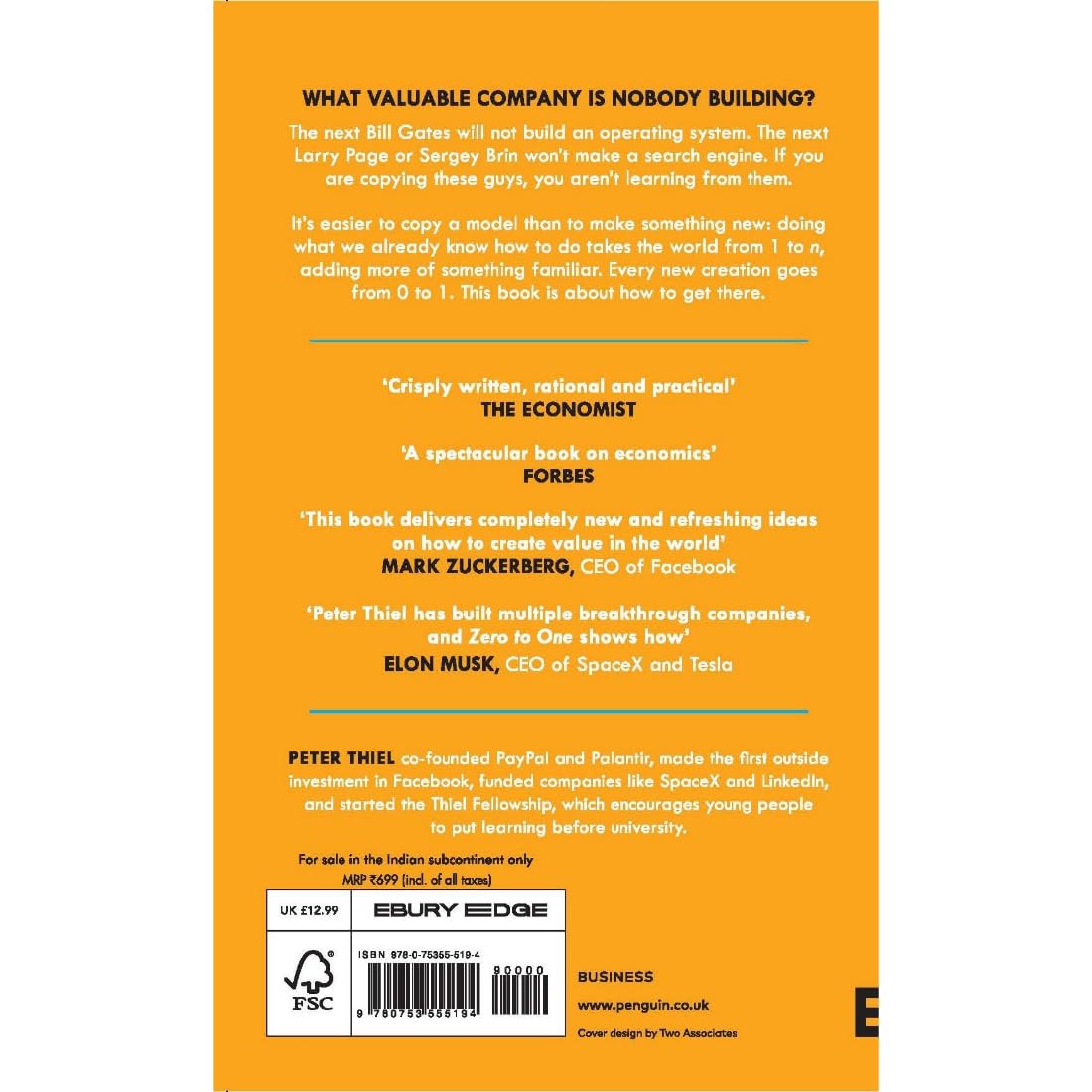 Zero to One: Notes on Start Ups, or How to Build the Future | International Bestseller by Peter Thiel and Blake Masters
