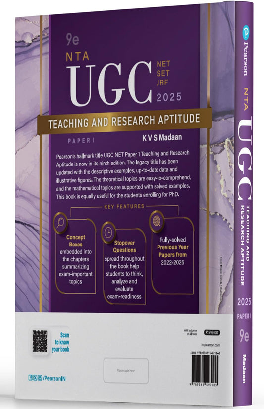 Pearson NTA UGC NET 2025 Paper 1 by KVS Madaan | Teaching & Research Aptitude | NET/SET/JRF | 3500+ Practice Questions | Unit-wise Previous Years’ ... Tests accessible through Pearson MyInsights Paperback