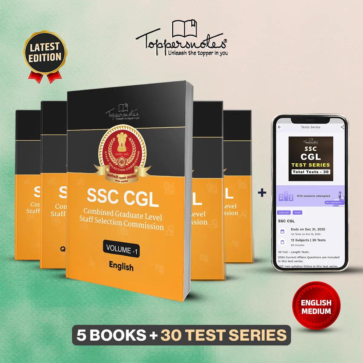 SSC – CGL – English Medium – Toppersnotes – 5 Books – LATEST EDITION