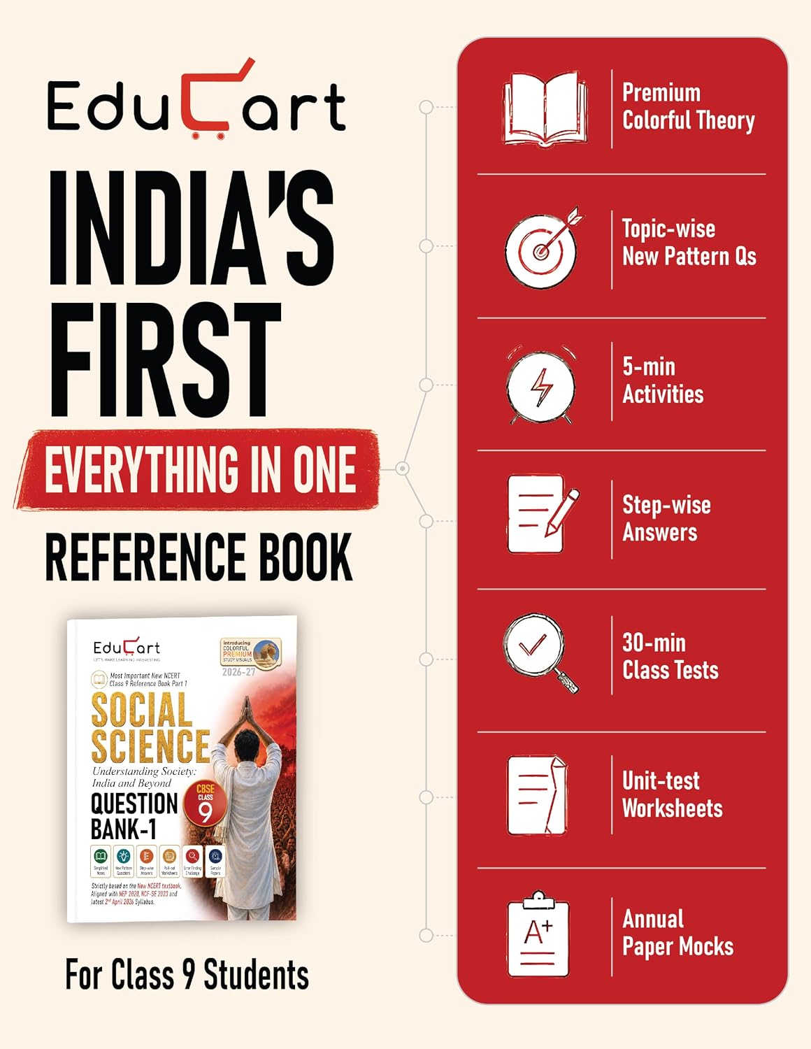 Educart CBSE Class 9 Social Science (SST) Question Bank 2026-27 | Understanding Society: India & Beyond PART-1 | New NCERT Guide and Most Important ... (with worksheets and sample papers extra)