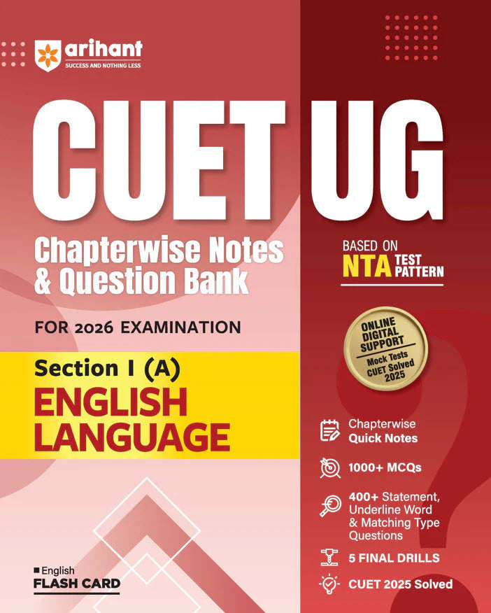 Arihant CUET UG English Language Section I (A) Chapterwise Notes & Question Bank 2026 | 1000+ MCQs | Statement, Underline Word & Matching Type ... Based on Latest NTA Pattern | English Medium