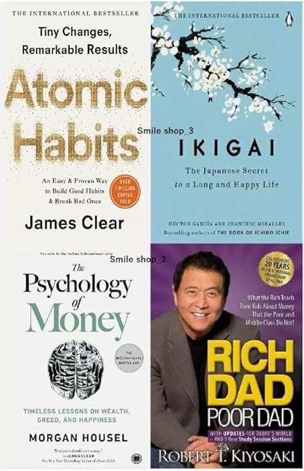 Mix Publisher's 4 Book Combo: Atomic Habits, Rich Dad Poor Dad, Ikigai & Money Psychology