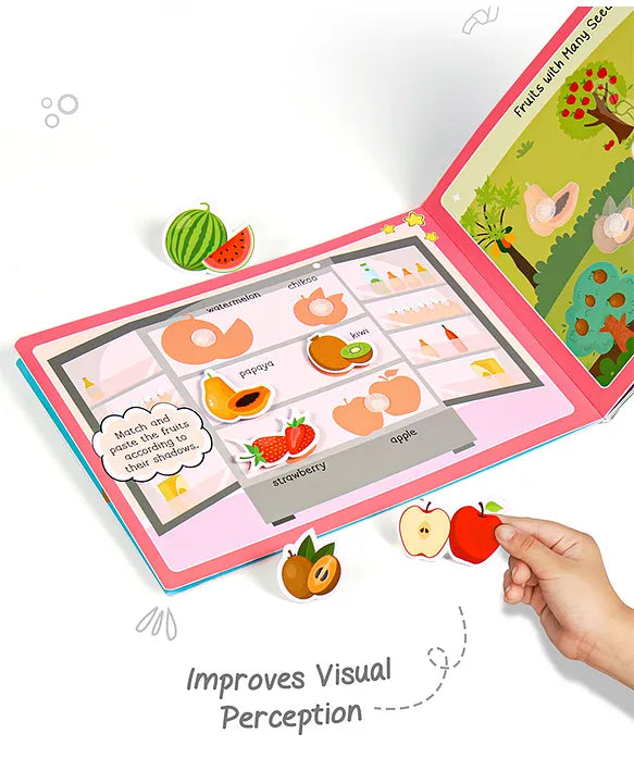 Intelliskills Pick N' Stick Food Premium Activity Board Book with Reusable Velcro Stickers| Fruits, Vegetables, Bakery & Dairy | 30 Sti - Girls & Boys
