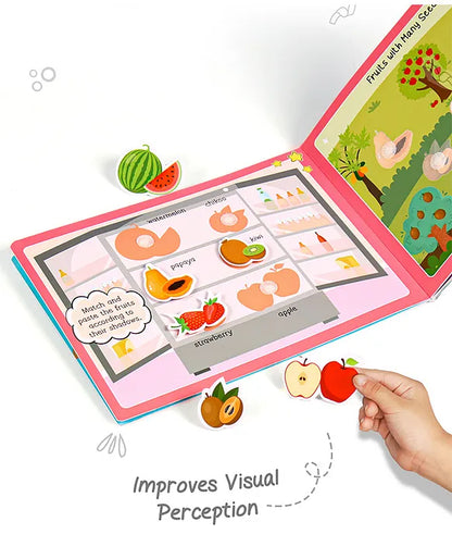 Intelliskills Pick N' Stick Food Premium Activity Board Book with Reusable Velcro Stickers| Fruits, Vegetables, Bakery & Dairy | 30 Sti - Girls & Boys