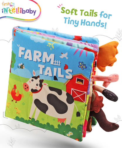 Intellibaby Farm Tails Sensory Book | Children's Tail Cloth Book | Soft & Safe | Tear Resistant Books | Early Educational Toy for Boys - Girls & Boys