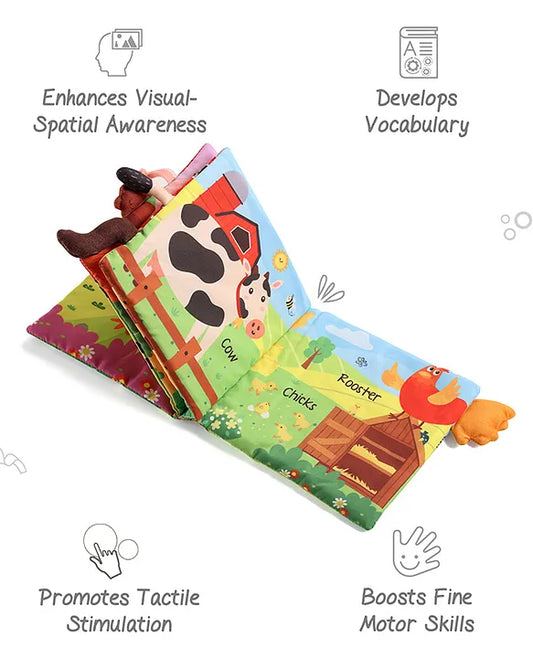 Intellibaby Farm Tails Sensory Book | Children's Tail Cloth Book | Soft & Safe | Tear Resistant Books | Early Educational Toy for Boys - Girls & Boys