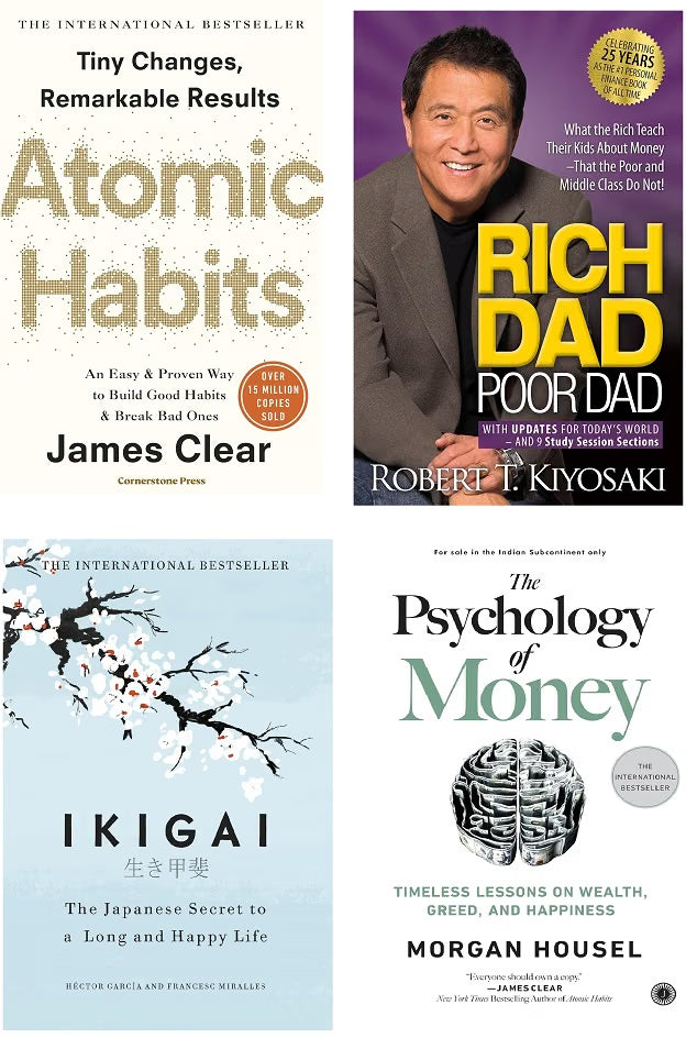 Generic 4 Books Combo ( Atomic Habits & Rich Dad Poor Dad & Ikigai Japaness & The Psychology Of Money ) English - Paperback 476545645 474475475475