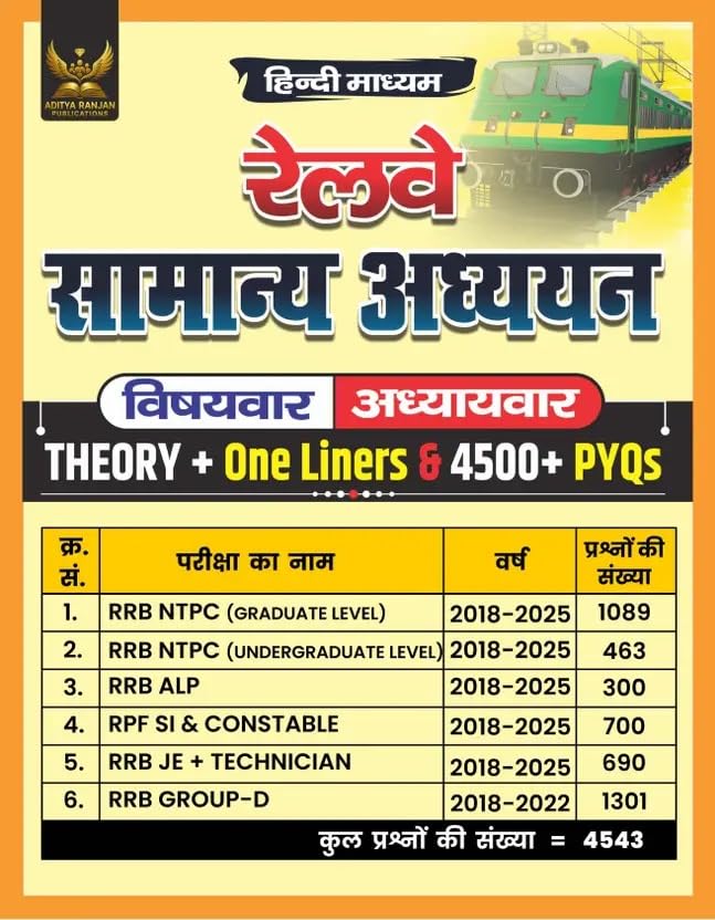 Railway Samanya Adhyayan| Railway GK/GS| 4500+ Chapter-Wise MCQs | NTPC, RPF SI, RPF Constable, ALP, Technician, Group D, RRB JE And Other Railway Exams (Paperback, Hindi, Aditya Ranjan)