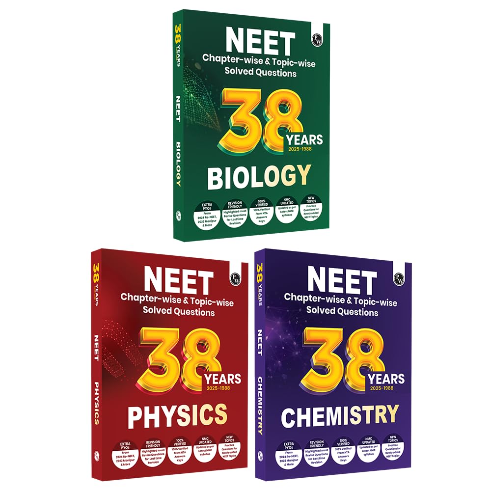 38 Years Neet Previous Year Solved Question Papers Physics, Chemistry And Biology Pyq Combo Set Of 3 Books (2025 - 1988) Chapterwise Topicwise