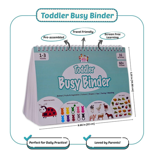 Little Minds at Work Toddler Busy Binder Activity Book for Kids 1 - 4 Years | 16 Reusable Early Learning Preschool Montessori Activities | Travel-Friendly, Screen-Free Educational Toy