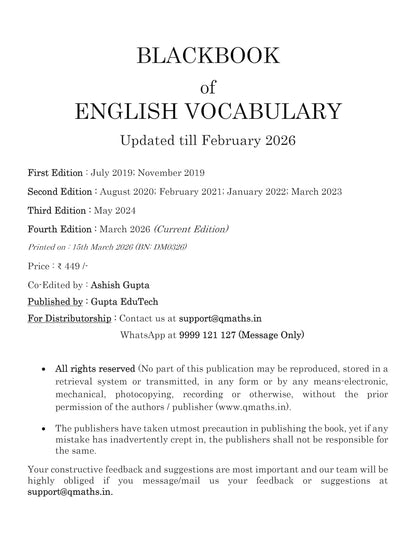 Blackbook of English vocabulary 2026 Edition (English - Hindi : Bilingual) by Nikhil Gupta