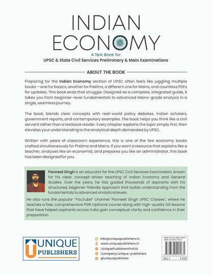 Unique Publishers Indian Economy Textbook for UPSC State Civil Services Prelims & Mains | Pavneet Singh | Complete Economy Theory, Concepts & Current Relevance by Pavneet Singh (Author)