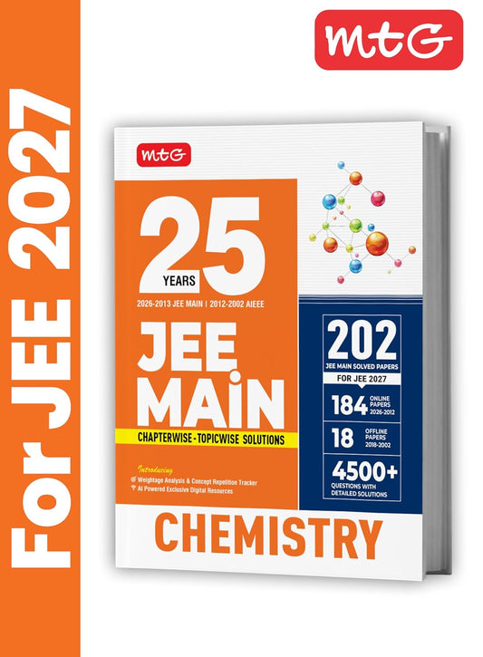 MTG 25 Years (2026-2002) JEE MAIN PYQ Book | 202 Chapter-wise & Topic-wise Previous Years Solved Papers Chemistry For 2027 Exam | Based on New ... Analysis & Concept Repetition Tracker
