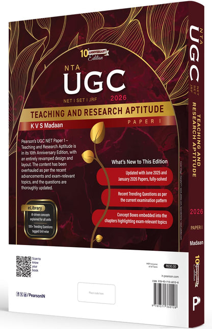 Pearson 2026 UGC NET Paper 1 Teaching & Research Aptitude by KVS Madaan | NET/SET/JRF |4000+ Practice Questions|Unit-wise PYQ| 2026 January & 2025 June Fully solved paper