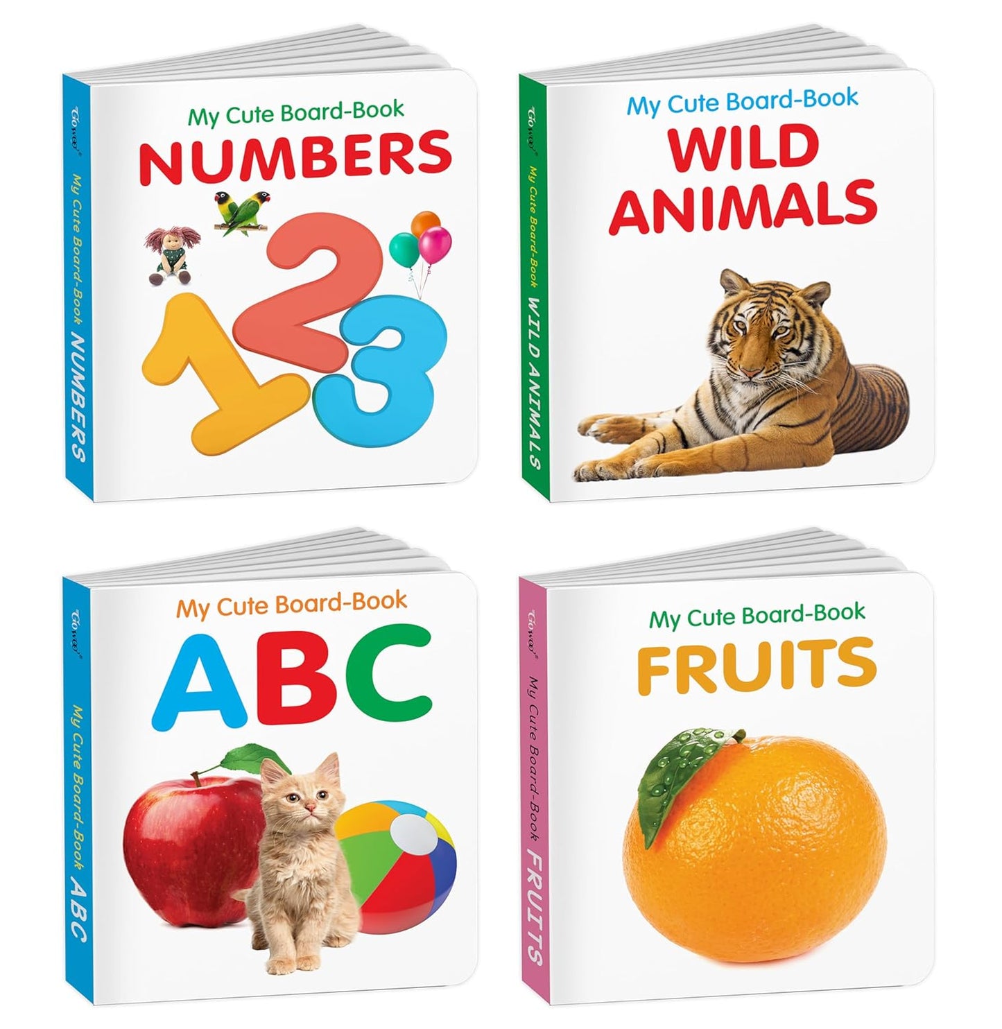 Baby board books collection - ABC, Wild Animals Fruits and Numbers : Pocket-sized kids educational books, All-in-one toddler learning s - Girls & Boys