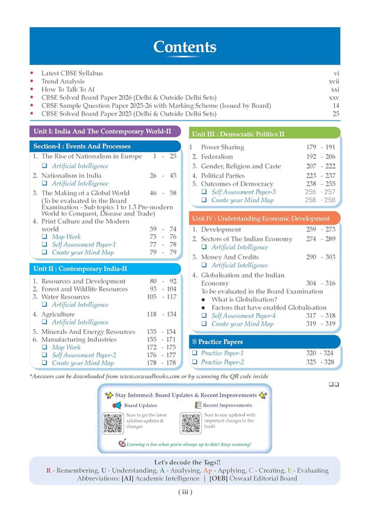 Oswaal CBSE Class 10 Social Science Question Bank | Chapter & Topic-wise Solved Papers (2017–2026) | Based on Latest Syllabus (April 2026) | Includes 2026 Papers | For 2027 Exam