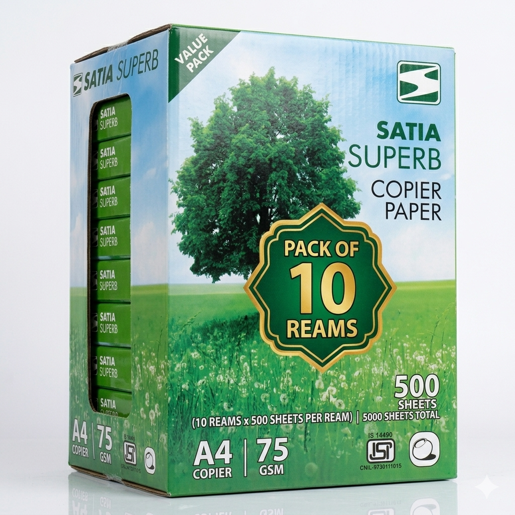 Satia Superb Copier Paper A4 Size 75 GSM 500 Sheets per Ream, White (Pack of 10 Ream)