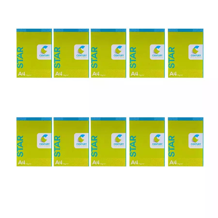 Century Star 75 GSM A4 Size Multipurpose Copier Paper 500 Sheets, White (Pack of 10 Ream)