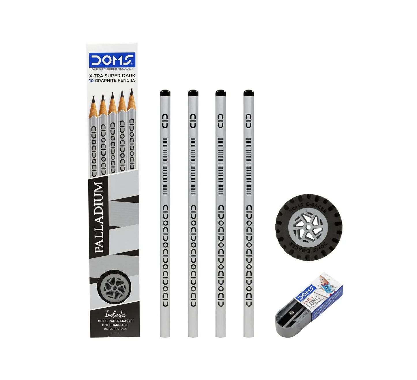 DOMS Palladium X-Tra Super Dark Graphite Pencils Pack (Includes Eraser & Sharpener)