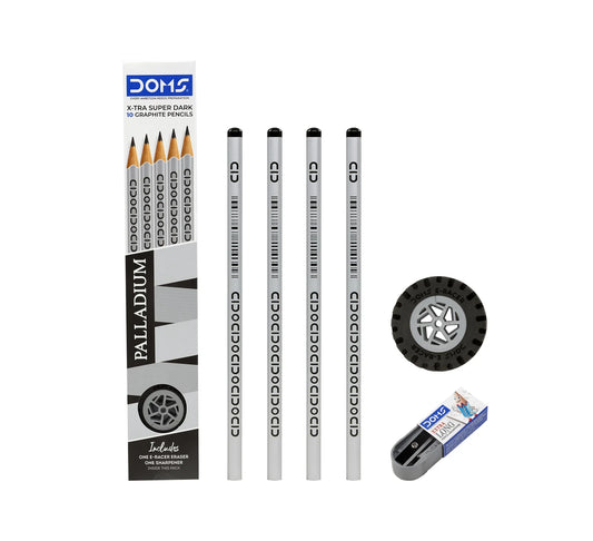 DOMS Palladium X-Tra Super Dark Graphite Pencils Pack (Includes Eraser & Sharpener)