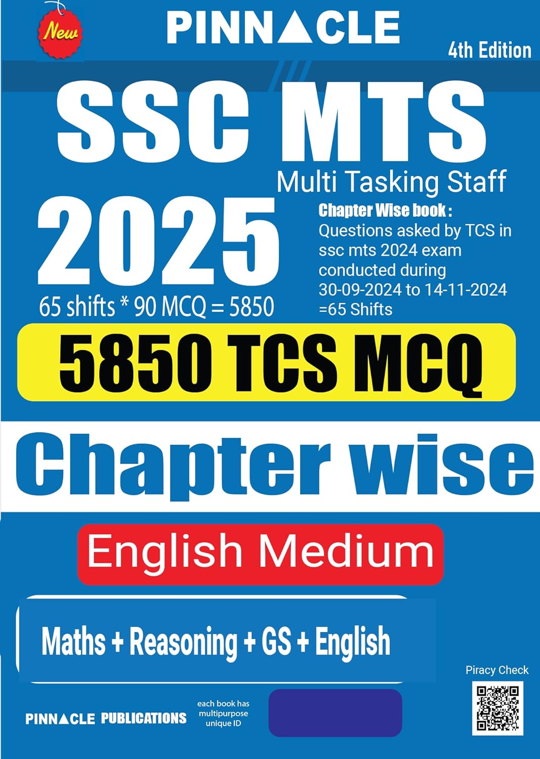 SSC MTS ( Multi - Tasking Staff ) 2025 | 5850 TCS MCQ Chapter Wise book | Previous year questions | Staff Selection Commission | 4th Edition |Pinnacle